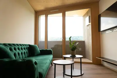 Ein Sitzbereich in der Unterkunft Aparthouse Leonhard