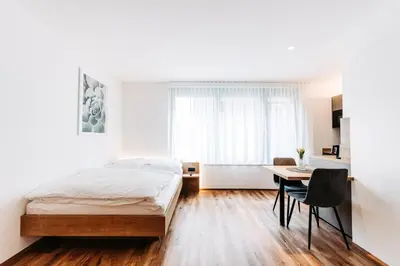 Ein Bett oder Betten in einem Zimmer der Unterkunft Bright & Modern Studios in Haselstauden