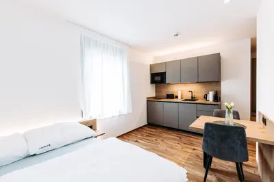 Küche/Küchenzeile in der Unterkunft Bright & Modern Studios in Haselstauden