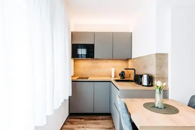 Küche/Küchenzeile in der Unterkunft Bright & Modern Studios in Haselstauden
