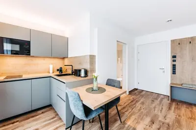 Küche/Küchenzeile in der Unterkunft Bright & Modern Studios in Haselstauden