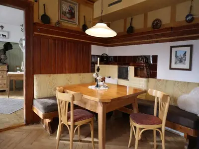 Ein Sitzbereich in der Unterkunft Holiday apartment in Bregenzerwald near forest