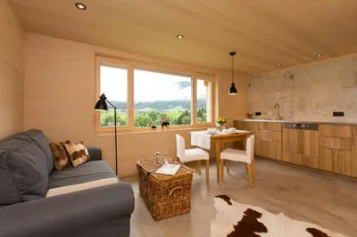 Ein Sitzbereich in der Unterkunft Gartenstudio Waldblick