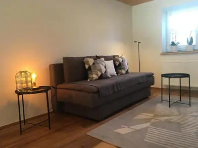 Ein Sitzbereich in der Unterkunft Wohnung in zentraler Lage im Rheintal