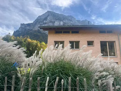 Ein allgemeiner Bergblick oder ein Berglick von des Bauernhofs aus