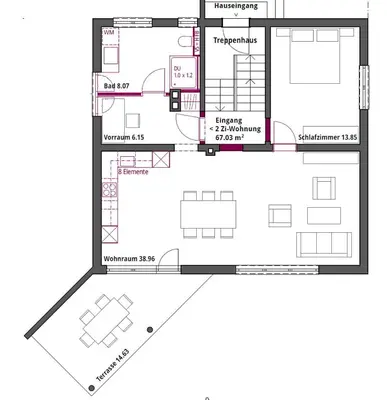 Grundriss der Unterkunft Ferienwohnung Beate
